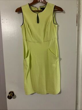 Lands' End Sleeveless Lemon Midi Sheath Dress with Black Trim